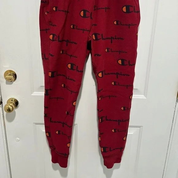 Vintage Champion Reverse Weave Joggers - Red All-Over Logo Print (Size Medium) - Picture 2 of 7